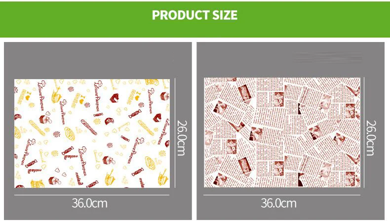 100 шт 26x36 см Одноразовый бумажный поднос коврики маслостойкая Восковая бумага для упаковки пищевых продуктов для ресторана фаст-фуд заказной поставщик