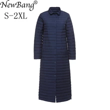 Бренд NewBang, 90% белый утиный пух, пальто для женщин, модное, приталенное, тонкое, длинное, до колена, однобортное пальто, тонкий Тренч