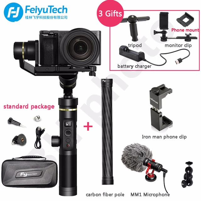 

FeiyuTech Feiyu G6 Plus Splashproof Handheld Gimbal Stabilizer for Smartphone Gopro hero Mirrorless cameras sony as6000 black