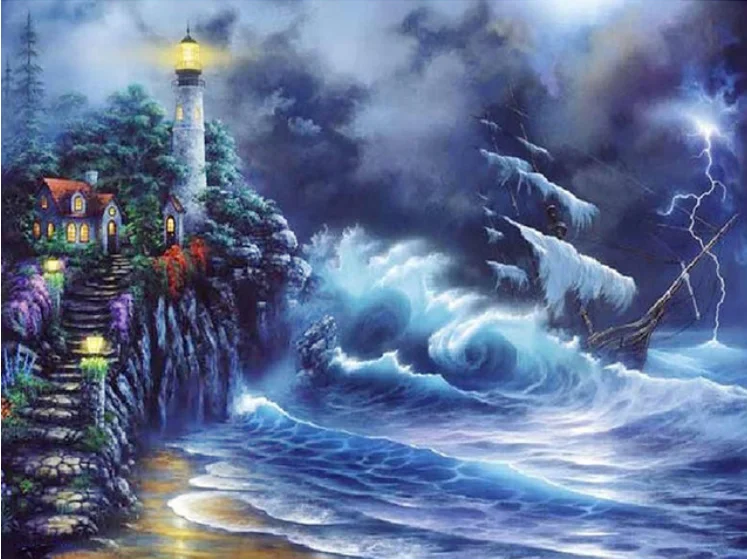 

5D DIY Diamond Painting Lighthouse Landscape Cross Stitch Full Round Diamond diamond Embroidery rhinestones love gift