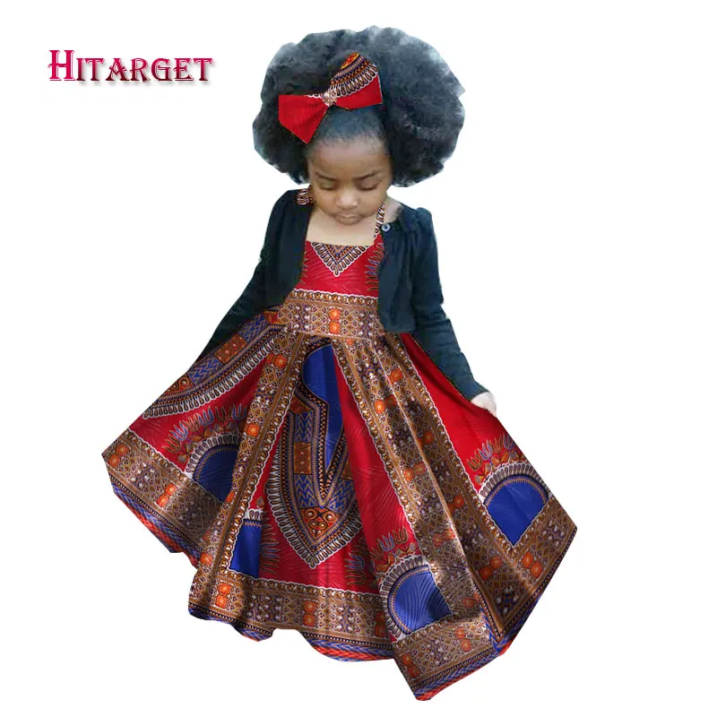 Осеннее детское платье для девочек в африканском стиле детская традиционная Дашики, хлопковые платья на бретельках, одинаковые платья с принтом в африканском стиле для девочек, WYT97