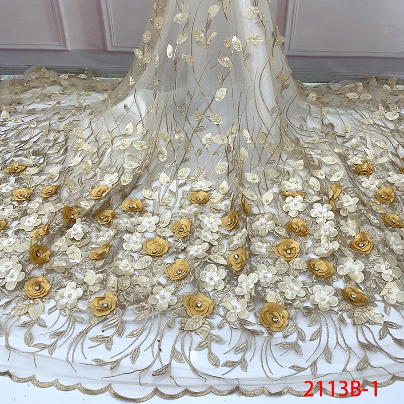 3D кружева высокое качество, бисерные нигерийские кружевные ткани, вышивка Французский Тюль Кружева с камнями для свадебных KS2113B-5