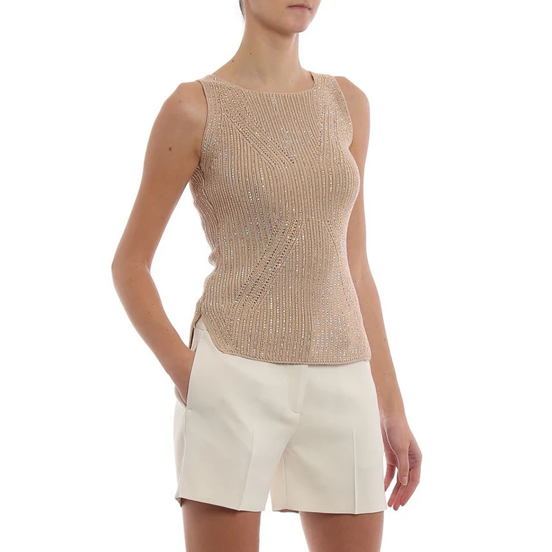 

Luxury Knitted Women Tank Top 2019 Sexy Sleeveless Crystals Beaded Tank Tops Summer Sexy Top TShirt Streetwear Haut Femme