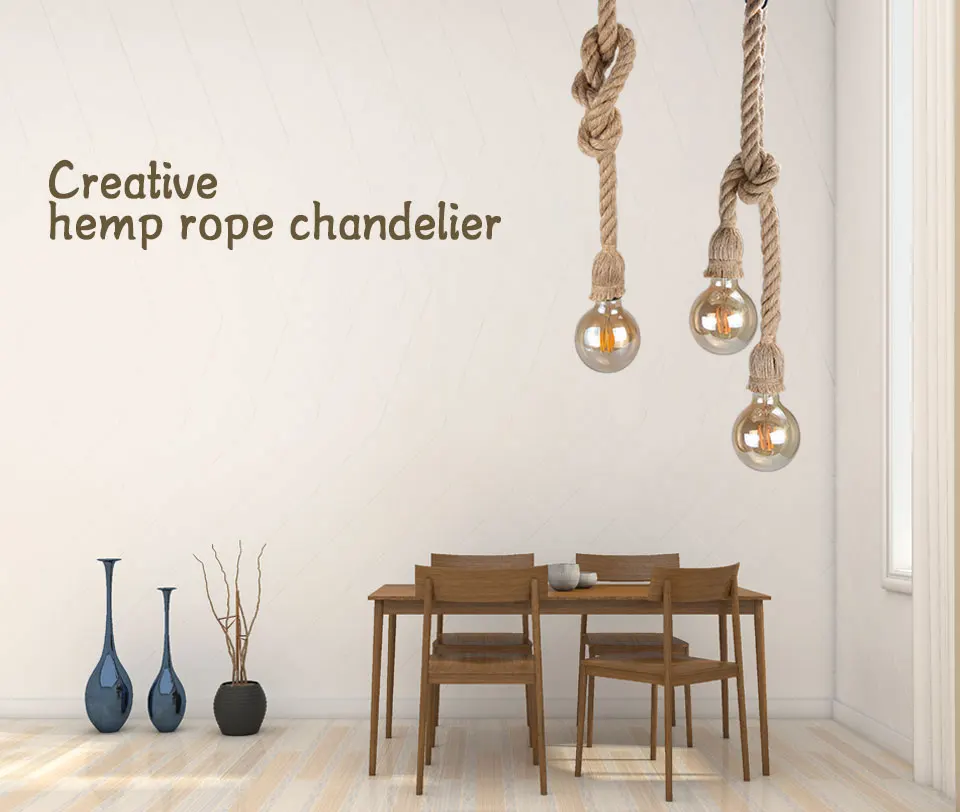 EeeToo Modern Industrial Pendant Light for Bedroom Vintage Lamp Rope E27 Hanging Light Fixture Chandelier Loft Edison Bulb Style (1)