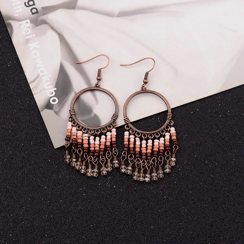 

TopHanqi Statement Charm Bohemia Colorful Beads Dangle Tassel Earrings For Women Classical Pendant Drop Earrings Femme oorbellen