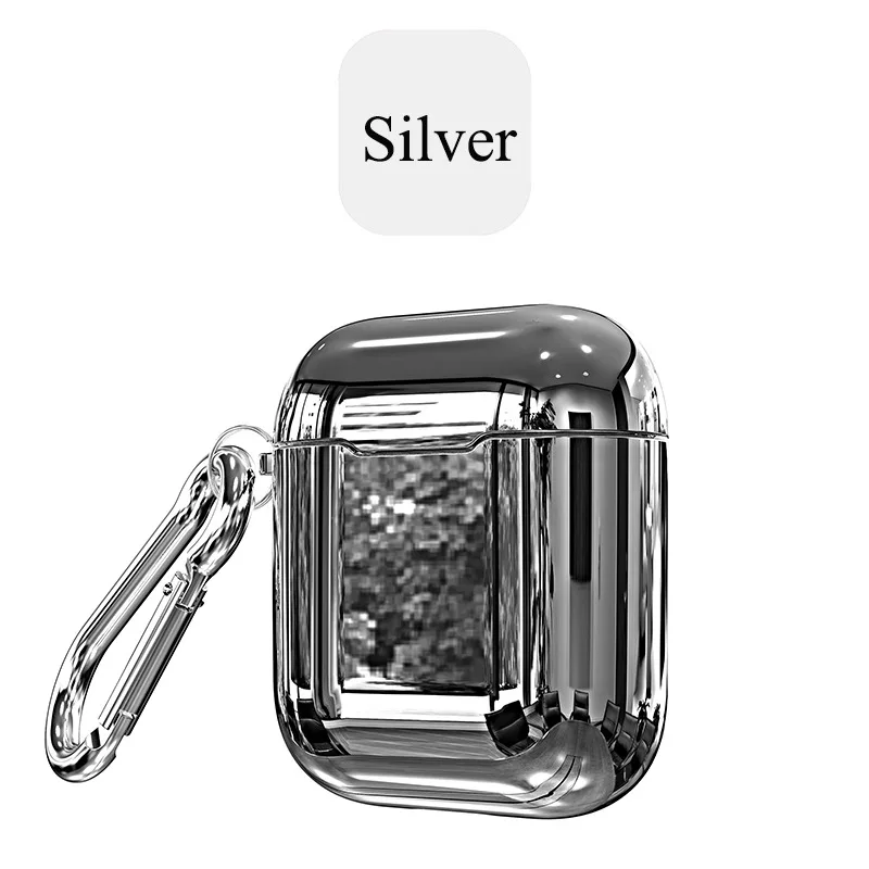 Silver Покрытие TPU наушники чехол для Airpods всего тела и гальваническим покрытием, яркие мягкие наушники чехол для Airpods с защитой от повреждений и кольцом-держатель с защитой от потери - Цвет: Silver