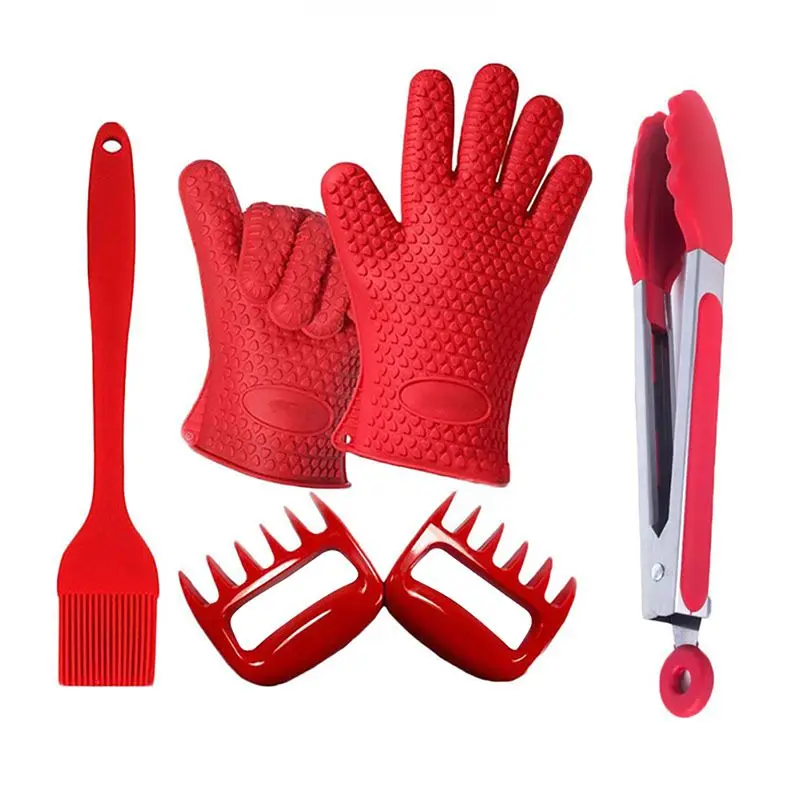 

BBQ Tools Set Basting Brush Insulated Gloves Tongs Barbecue Claw Silicone Grilling Utensils Accessories Outdoor Tool
