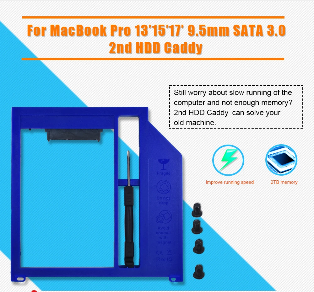 Tishric пластиковый чехол для Macbook Pro 1" 15" 1" Superdrive Optibay 2nd Hdd Caddy 9,5 мм Sata 3,0 до 2,5" Ssd