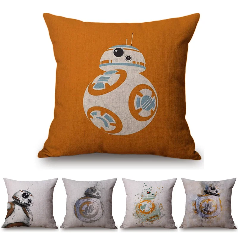 

Star Wars Cushion Cover Watercolor Robot Yuda Pillow Covers 45X45cm Thin Linen Cotton Bedroom Sofa Chair Decoration Yellow Beige