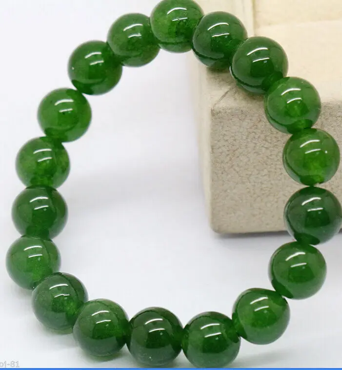 

Natural 10mm Emerald Round Gemstone Beads Stretchy Bangle Bracelet 7.5''