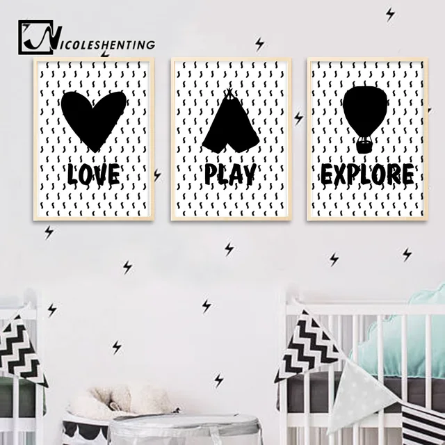 Black white wall art canvas poster nursery quote prints nordic painting picture kids baby bedroom decoration Black white wall art canvas poster nursery quote prints nordic painting picture kids baby bedroom decoration