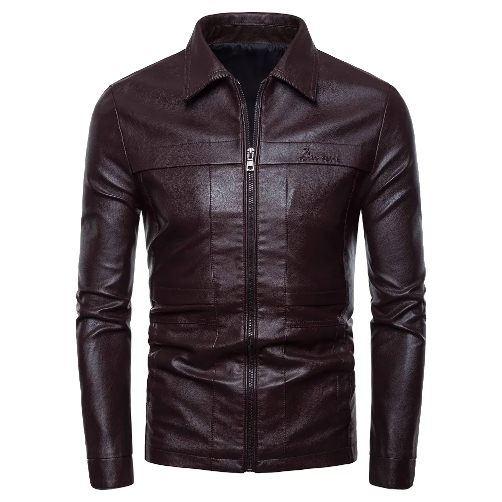 Мужская кожаная куртка, новинка, мотоциклетная тонкая кожаная куртка, Мужская Британская мода, кожаная куртка с отворотом, искусственная кожа