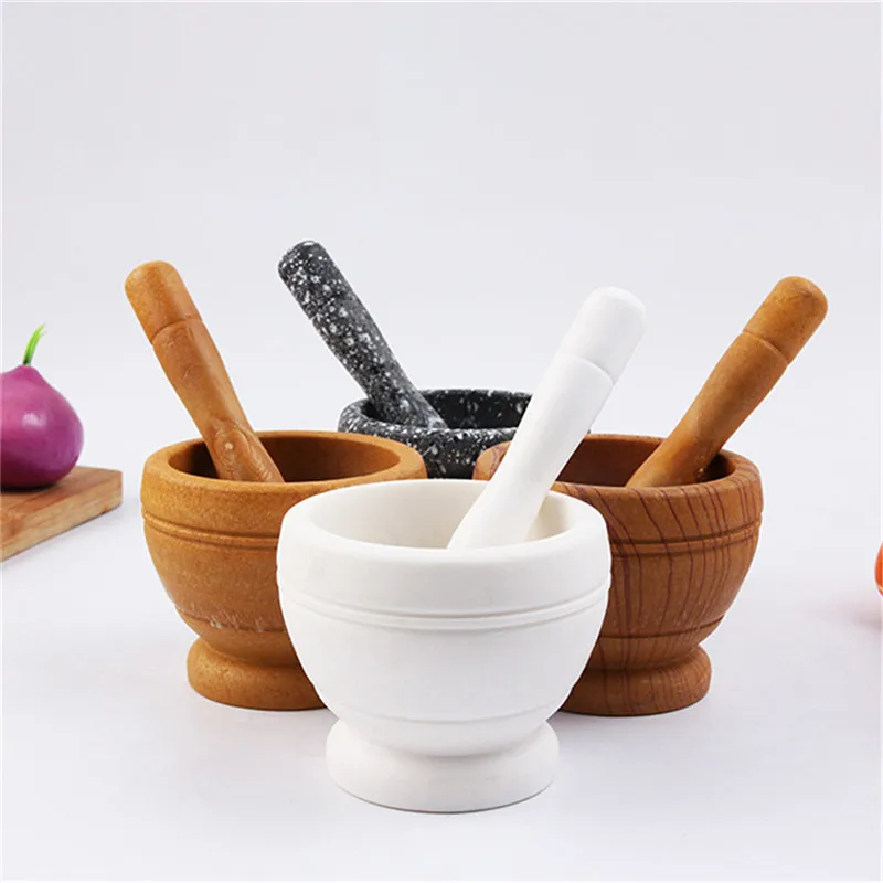 Household Multi-function Garlic Bowl Mashing Medicine Jar Household Multifunctional Wood Mortar & Pestle Kitchen Gadget