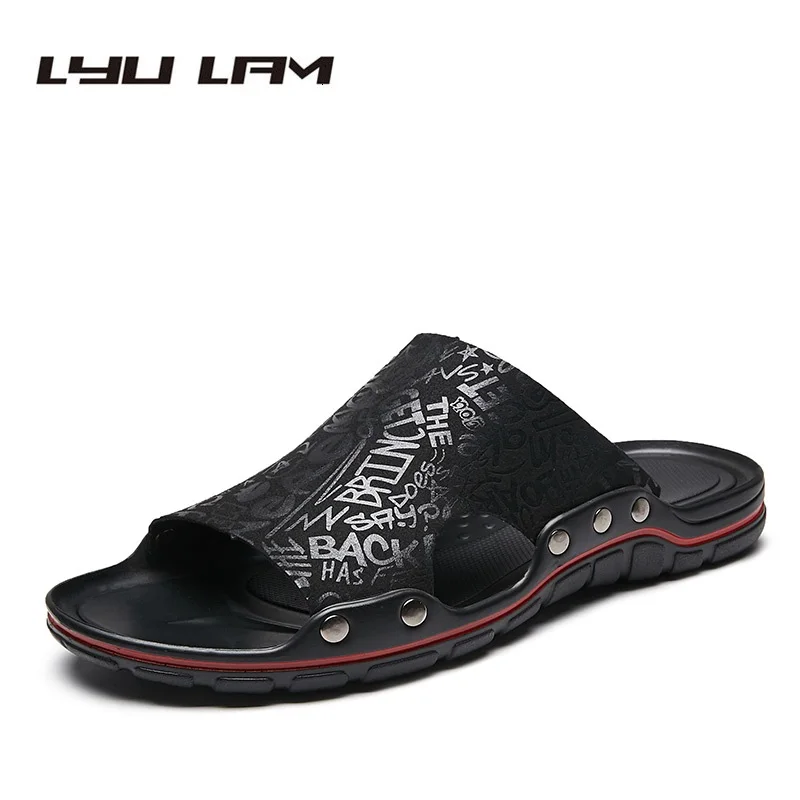 

Men Slippers Summer Shoes For Man Beach Slippers Outside slippers Men Casual Shoes Microfiber Printing 4 colors Big Size 38-47