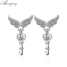 Anenjery, новинка, серьги в форме крыльев Ангела, ключ, циркон, серьги для женщин, 925 пробы, серебряные серьги, S-E718
