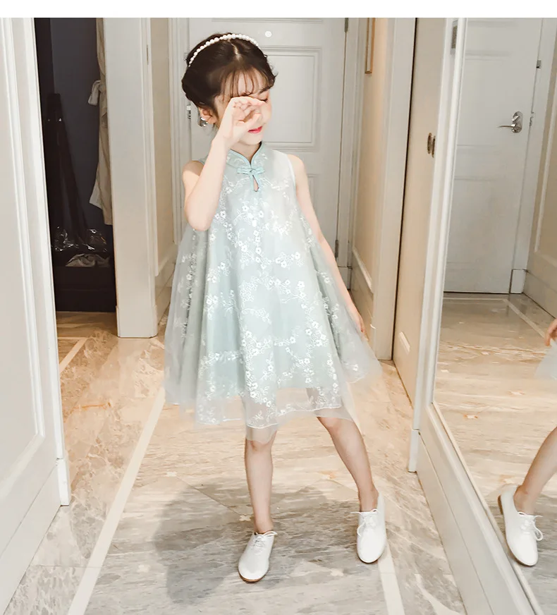 Платье Чонсам для девочек Лето, подростковая одежда для детей 6, 8, 10, 12, 14 лет, платье принцессы для девочек элегантное платье