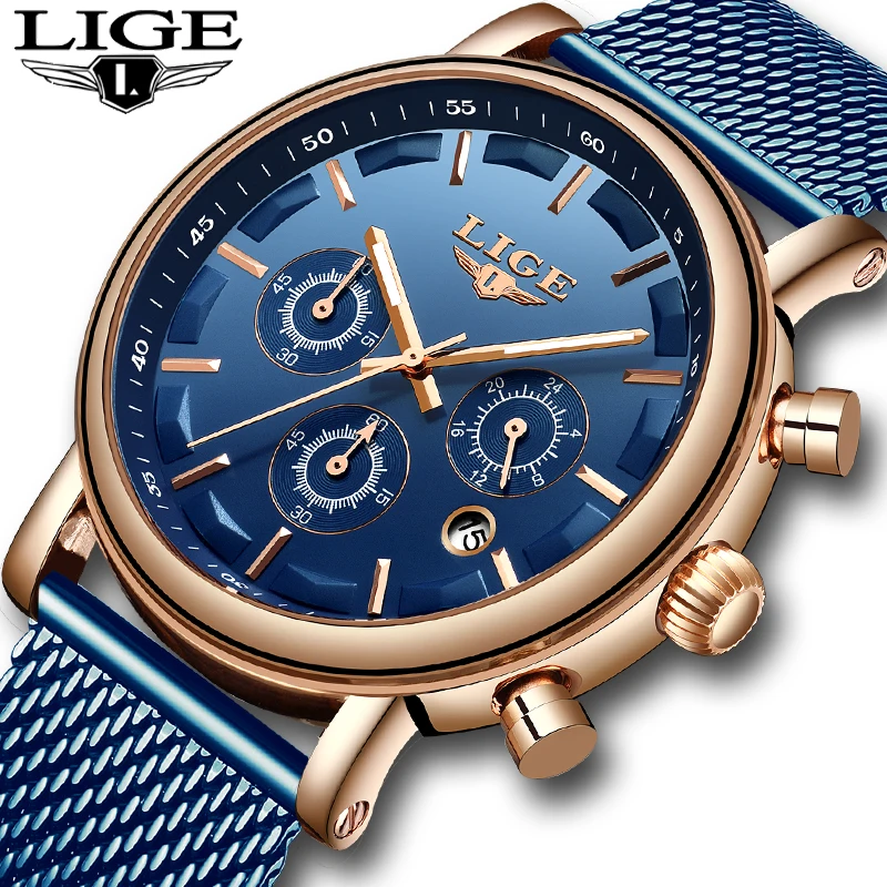 

2019 LIGE Men's Watches Top Brand Luxury Sports Waterproof Watch Men Business Full Steel Luminous Chronograph Relogio Masculino