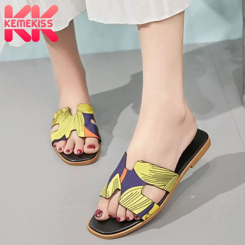 

KemeKiss Summer Sandals Women 2019 Fashion Print Flats Slippers Sexy Beach Party Shoes For Women Casual H Sandal Size 35-40