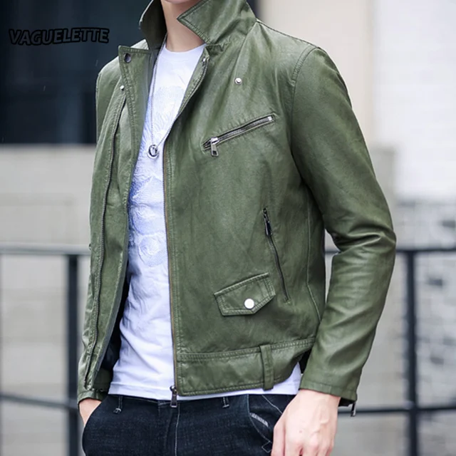 Buy Military Style PU Leather Jacket Coat Army Green