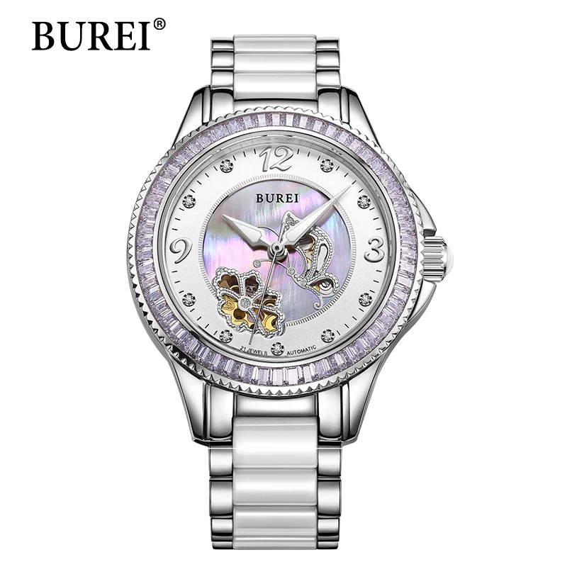 

BUREI Mechanical Watch Women Day New Brand Female Clock Sapphire Fashion Ceramic Band Automatic Waterproof Wristwatches Hot Sale