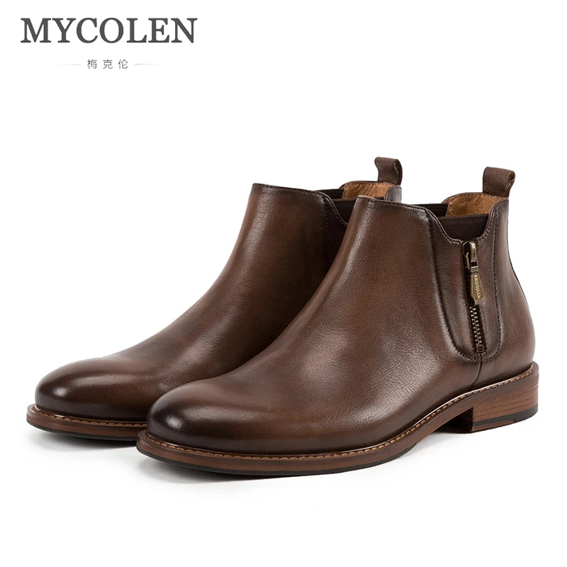 

MYCOLEN 2018 New Men Cozy Chelsea Boots Ankle Boots Fashion Male Brand Leather High Quality Slip Ons Motorcycle Man Warm Zip