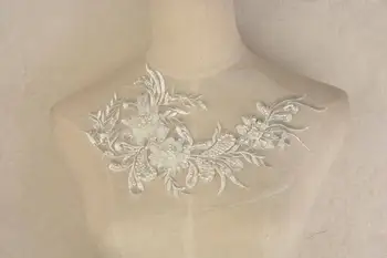 

5pair off white heavy bead applique with 3d flowers, 3d lace applique, 3d beading tulle lace bodice, 3d lace patch with pearls a