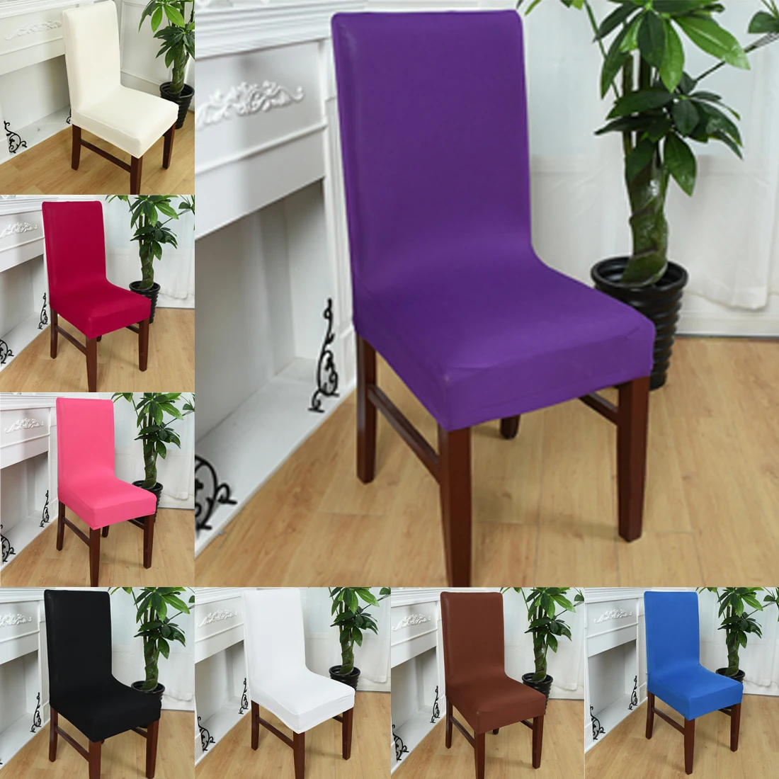 

Free Shipping 1Pc 17 Colors Polyester Spandex Dining Chair Covers For Wedding Party Chair Cover Brown Dining Chair Seat Covers