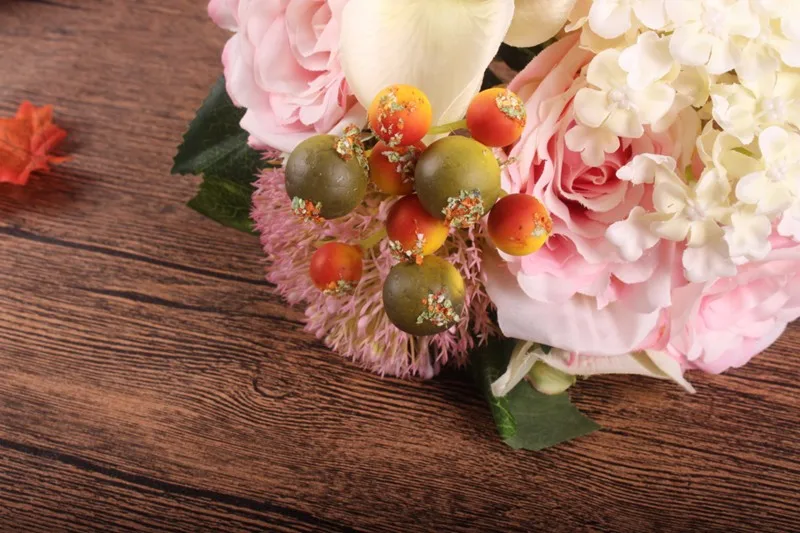 Silk flower wedding bouquet Rose Orchid Berry Artificial flowers fall vivid fake leaf wedding flower bridal bouquets decoration (20)