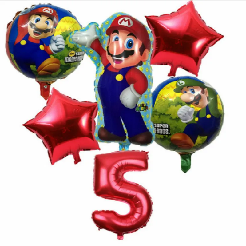 

6pcs Super Mario Balloons 32 inch Number Balloons Boy Girl Birthday Party Mario Luigi Bros Mylar Blue Red Balloon Set Decor