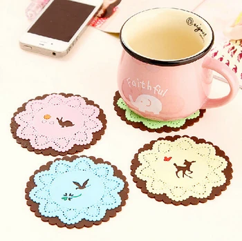 

100PCS New Design Round Silicone Coasters Cute Cartoon Tea Coasters Cup Mat Home Drink Placemat Tableware Coaster Coffee Coaster