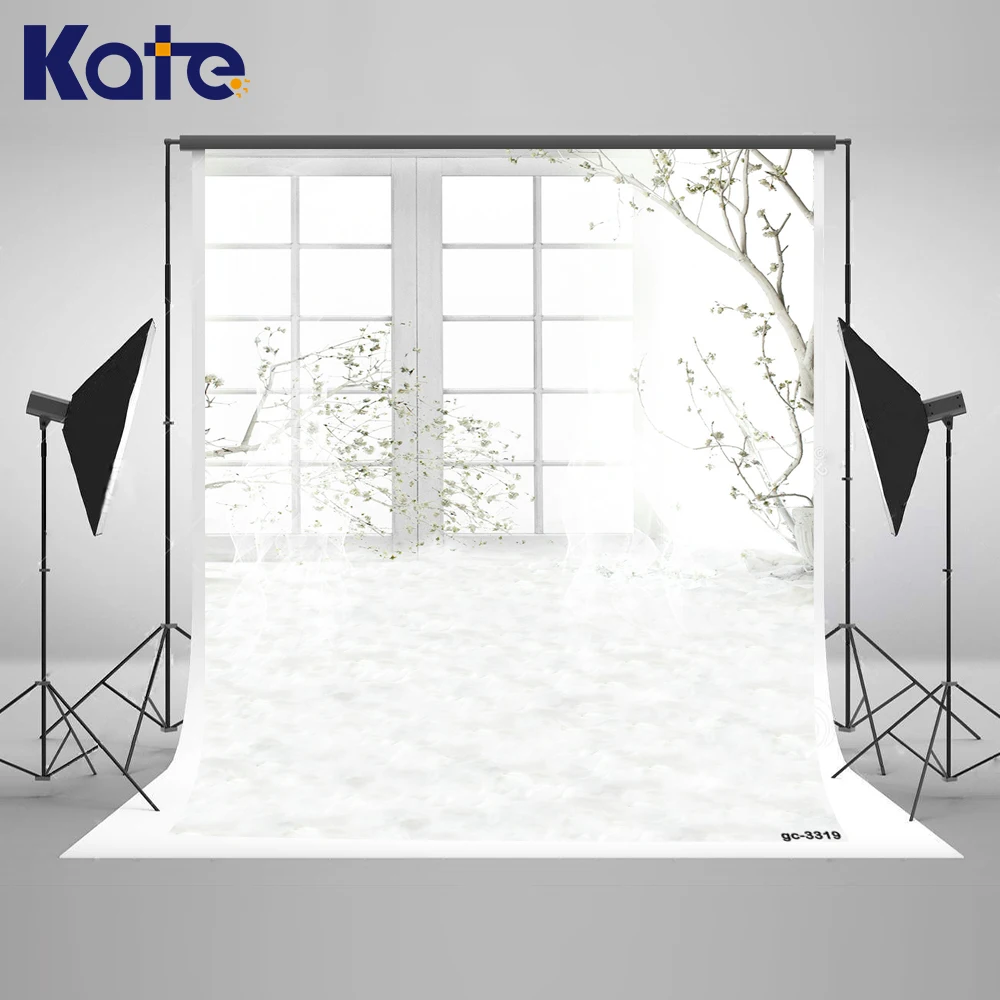 

Kate Indoor Wedding Backdrop White Curtains and Branches Light Interior Decoration Background Large Size Seamless Photo