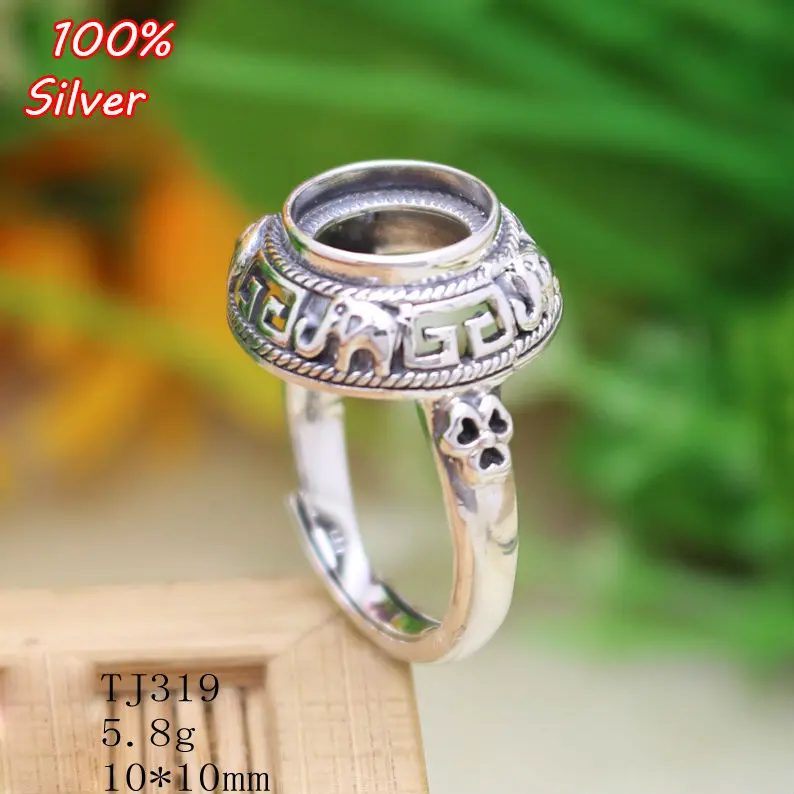 

2018 New Fashion 925 Sterling Silver 10MM Base Inlaid Wax Ring Blanks Settings Antique Silver Adjustable Ring DIY Jewelry