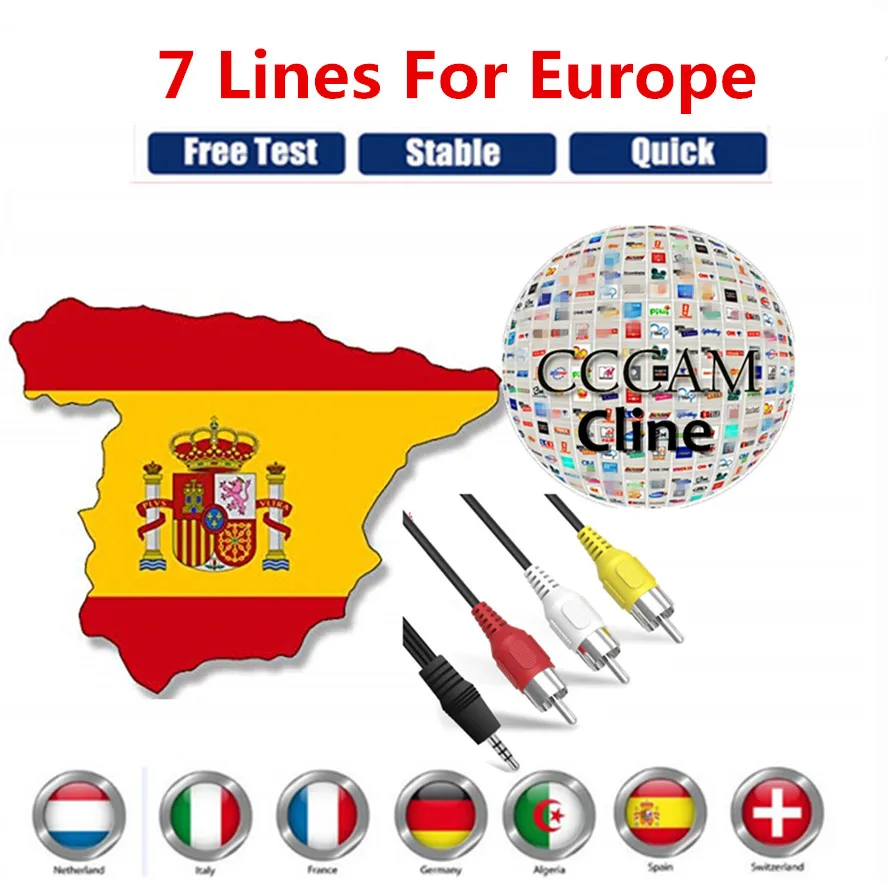 7 линий CCcams для спутникового ресивера Европа FULL HD DVB-S2 Сервер Поддержка Испания португальский Италия немецкий Cccams через USB dongle
