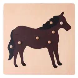 Новое животное Форма ручной головоломки Панель с понять держатель ребенка раннего образования лошадь шаблону головоломки деревянные