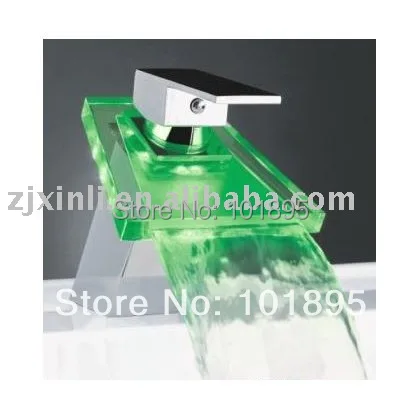 

X8336B1- Deck Mounted Chrome Color Brass Material Single Handle LED Color Change Glass Waterfall Led Light Tap