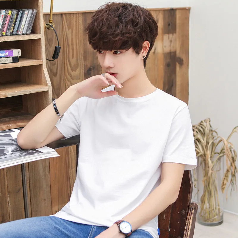 Прозрачный Summer T Shirt Men New Black And White cotton Short Sleeve T-shirts Men Clothes Solid Color Brand casual Male T shirt Suit - Цвет: Прозрачный