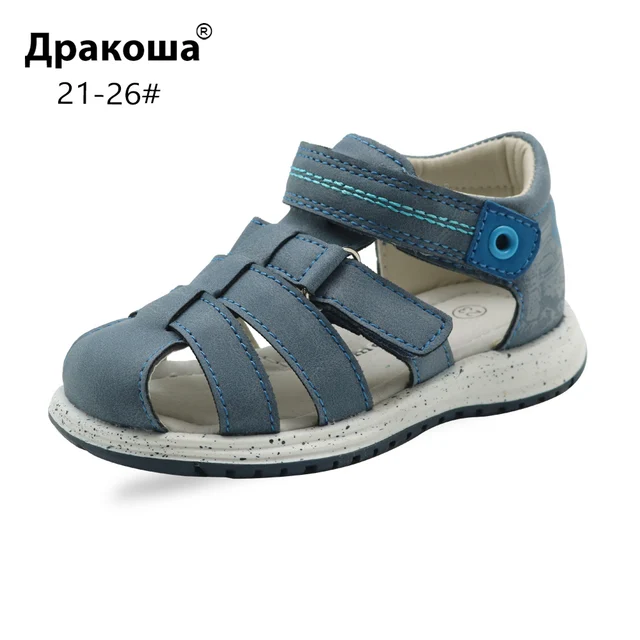 Apakowa/летние сандалии на плоской подошве для маленьких мальчиков, модные сандалии-гладиаторы на застежке-липучке с поддержкой арки, детская обувь