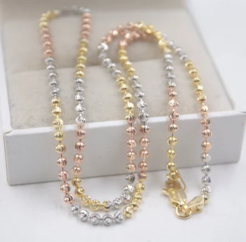 

Real Pure S925 Silver Necklace Carved Big Beads Women's Link Necklace 17.7''L