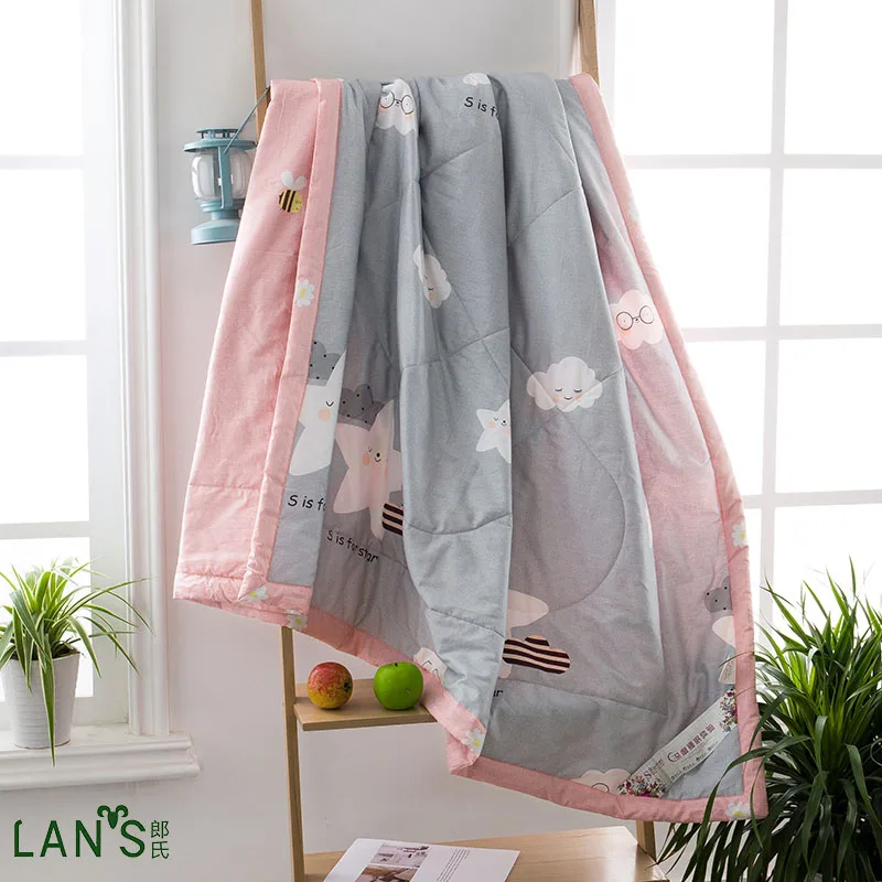 2017 Cartoon Washable 100 Cotton Star Reactive Printed Summer Quilts Duvets Thin Soft Blankets