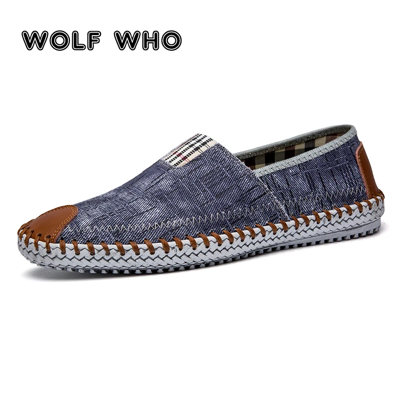 

WOLF WHO Summer Men Casual Shoes Wear Resistant Loafers Male Espadrilles Slip On men's sneakers Light buty meskie krasovki X-074