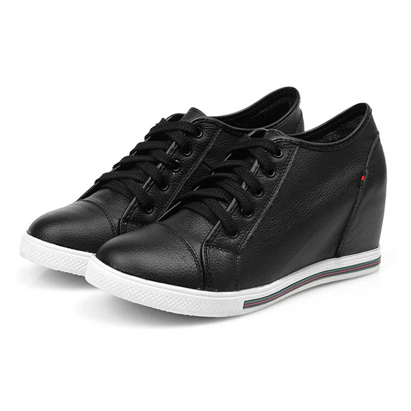 

VZEHCU women shoes 6cm Height increasing genuine leather Shoes Casual wedge Shoes Lace up woman cowhide Platform Shoes 5c204