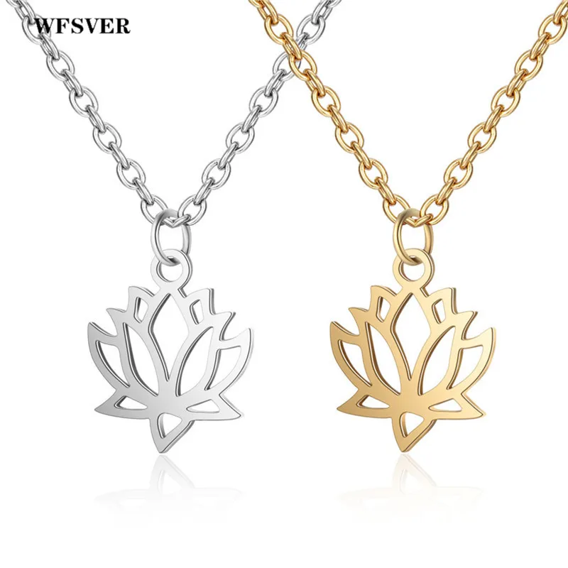 

WFSVER Yoga Chakra Necklace For Women Fashion Gold/Silver Color Stainless Steel Flower Lotus Shape Pendant Necklace Jewelry Gift