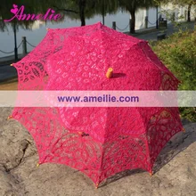 Ручной работы Винтажный кружевной свадебный для невесты Зонты ярко-розовый цвет