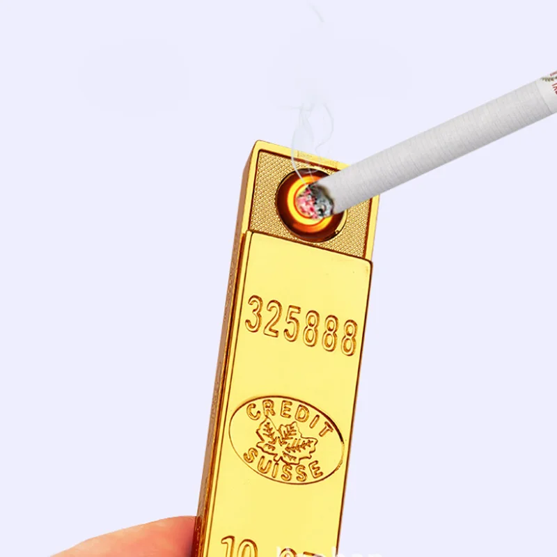 

Mini Gold Bar USB Lighter Metal Rechargeable Electronic Lighter Cigarette Turbo Fire Charging Electric Wire Windproof Man Gift