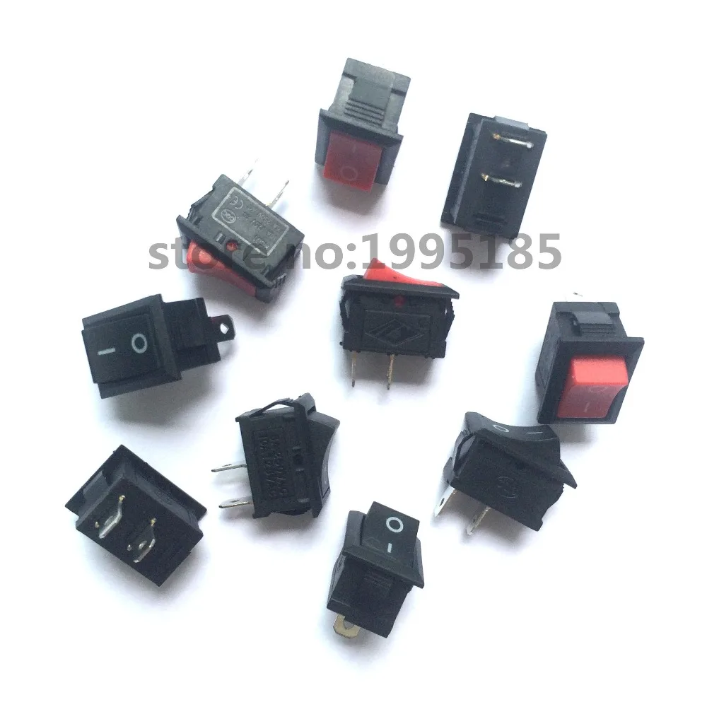 

10pcs 21MM*15MM Red+Black each 5pcs Push Button Mini Switch 6A-10A 110V 250V KCD1 2Pin Snap-in On/Off Rocker Switch