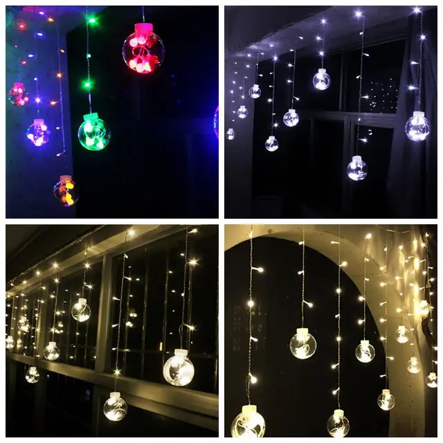 120 LED Christmas Lights Indoor Curtain Fairy String Light Wedding 120 LED Christmas Lights Indoor Curtain Fairy String Light Wedding Decoration Window Garland Round Ball Flasher - 120 LED Christmas Lights Indoor Curtain Fairy String Light Wedding