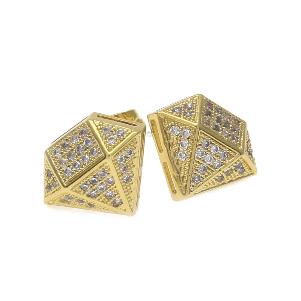 Hip Hop Full Iced Out Cz Simulated Diamonds Earring Gold Color Hip Hop Full Iced Out Cz Simulated Diamonds Earring Gold Color Irregular Copper High Quality Women Accessories In Stud Earrings From Jewelry