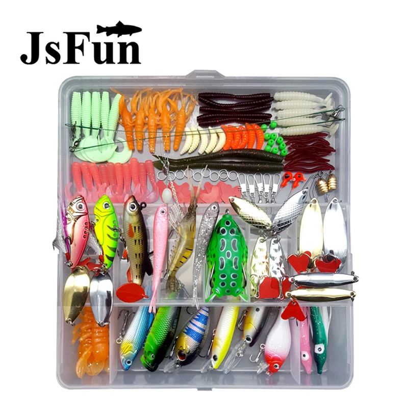 

Fishing lures Set Mixed Crank Minnow VIB Spoon Hard Bait Worm Soft Lure Kit Jig Hook Plier In Fishing Tackle Box Pesca FU463