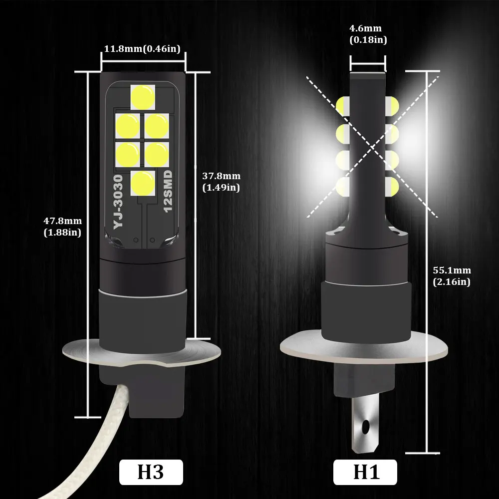 KAMMURI H1 H3 светодиодный супер яркий 12SMD Автомобильный светодиодный противотуманный светильник s лампа для автомобилей дневной ходовой светильник DRL Лампа Белый Янтарный светодиодный 12 в 24 В