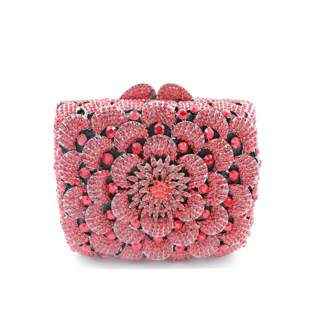 2016 New Artificial Diamond Rhinestone Flower Pattern Handbag Luxurious Bag Dinner Package Clutch Bag Party Evening